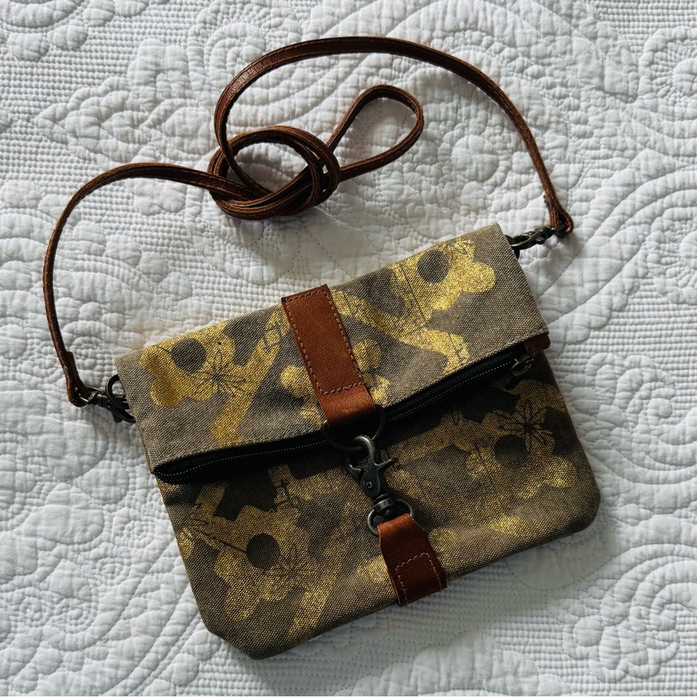Mona B Brown and Gold Crossbody Bag